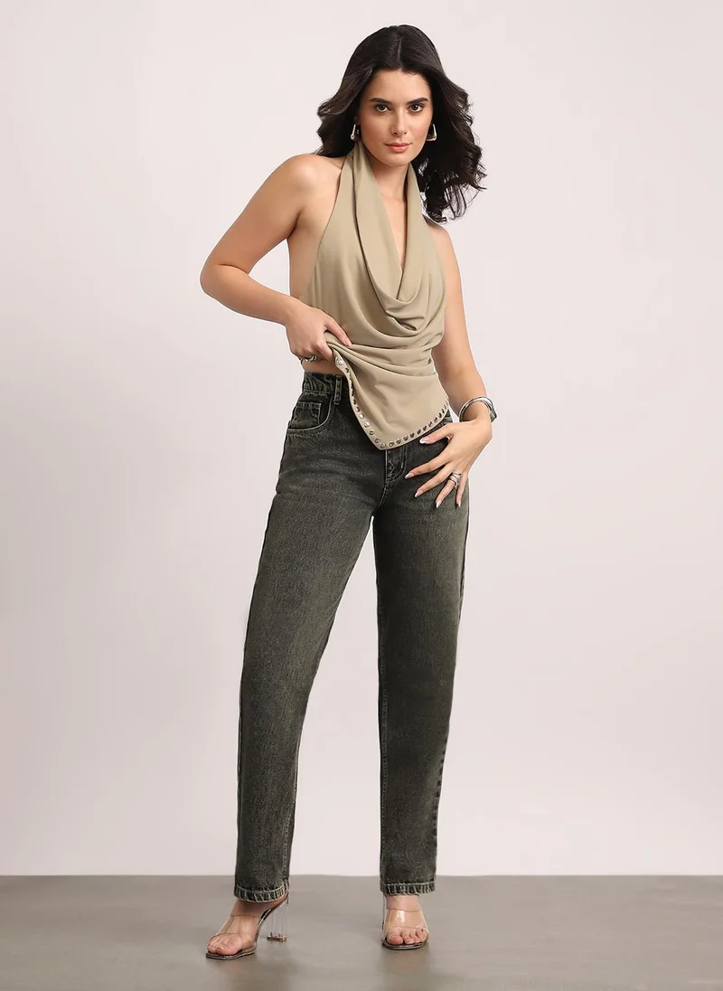 Urbano Fashion  Urbano Fashion Women's Grey High Rise Straight Fit Washed Jeans Non-Stretchable for Women | Best Price UAE